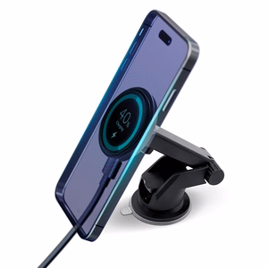 Auton laturi-pidike 3mk Car MagCharger 15W tuulilasi/kojelauta musta