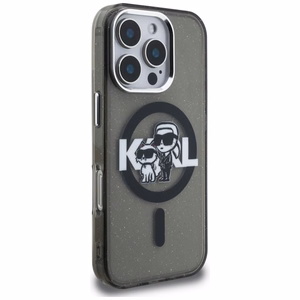 Karl Lagerfeld IML Glitter Karl & Choupette Sketch Logo MagSafe suojakuori iPhone 16 Pro Max - musta