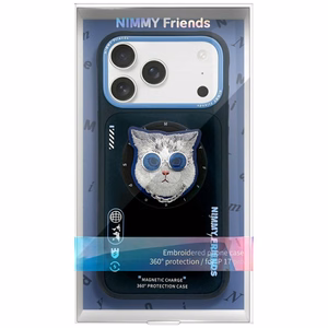 NIMMY Suojakuori GLASSES COOL CAT MagSafe-yhteensopiva iPhone 17 Pro:lle - musta sininen