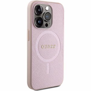 Guess Saffiano MagSafe Suojakuori iPhone 15 Pro:lle - vaaleanpunainen