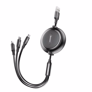 Baseus Golden Loop 3-in-1 sisäänvedettävä kaapeli USB - micro USB + Lightning + USB-C 1,2 m 3,5A musta