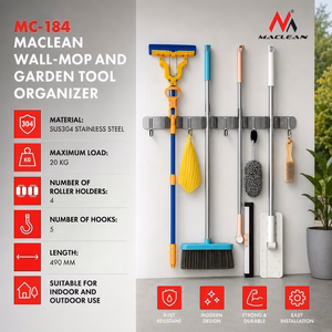 Maclean MC-184 – seinäkiinnitteinen työkaluteline, teräksinen, koukuilla, enintään 20 kg, leveys 49 cm