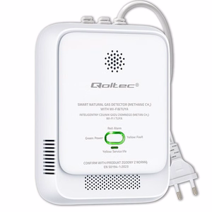 Qoltec 52651 maakaasun vuotoilmaisin | CH4 tunnistin | NG | Tuya | Wi-Fi | 85dB hälytys | LED