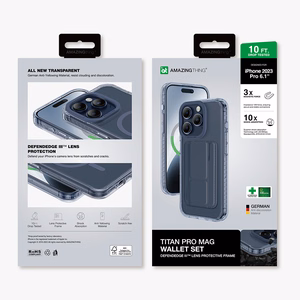 Amazing Thing Titan Pro Mag Lompakkokuori 10FT IP156.1PTWBU iPhone 15 Pro:lle laivastonsininen jalustalla
