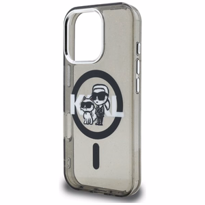 Karl Lagerfeld IML Glitter Karl & Choupette Sketch Logo MagSafe suojakuori iPhone 16 Pro - musta