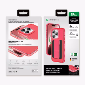 Amazing Thing Titan Pro Neon Mag Wallet Case 10FT IP156.7PTWPN for Iphone 15 Pro Max pink with stand