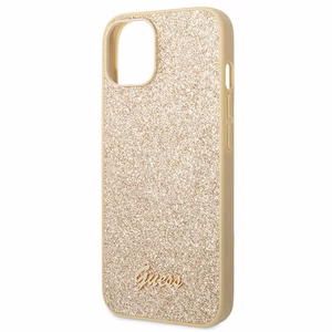 Guess Glitter Script kotelo iPhone 14 Plus - kultainen