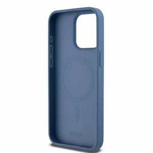 DKNY Nahkainen Monogram Pattern Metal Logo MagSafe Suojakuori iPhone 15 Pro Max:lle - Sininen