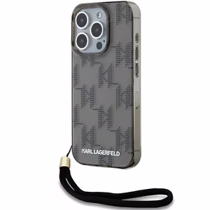 Karl Lagerfeld IML Mono KL Pattern & Cord Suojakuori iPhone 15 Prolle - musta
