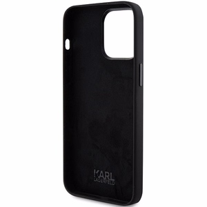 Karl Lagerfeld Silikoninen Choupette Metal Pin Suojakuori iPhone 15 Prolle - musta