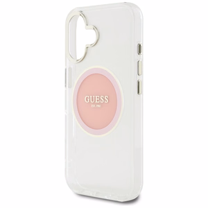 Guess IML Metal Colored Circle Classic Logo MagSafe Suojakuori iPhone 16:lle - vaaleanpunainen