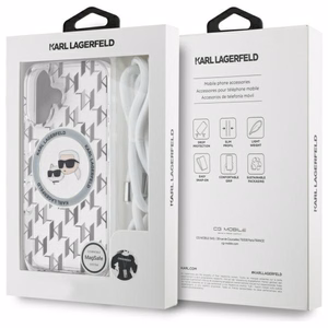 Karl Lagerfeld IML Crossbody Monogram Karl & Choupette Head MagSafe Suojakuori iPhone 16:lle - läpinäkyvä