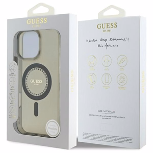 Guess IML Rhinestones MagSafe Suojakuori iPhone 16 Pro:lle - musta
