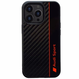 Audi Carbon Fiber Stripe Suojakuori iPhone 13 Pro / 13 6.1 musta/musta kova kuori AUS-TPUPCIP13P-R8/D1-BK