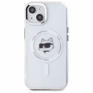 Karl Lagerfeld IML Metal Choupette Head MagSafe iPhone 15 Plus Suojakuori - valkoinen