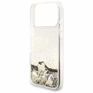 kullanvärinen Guess Liquid Glitter 4G Charms -suojakuori iPhone 18 Pro Max / 17 Pro Max -laitteille