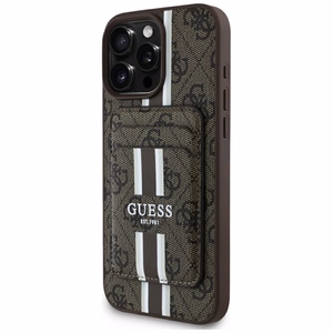 Guess 4G Stripes suojakuori MagSafe-lompakolla iPhone 16 Pro Max:lle - ruskea