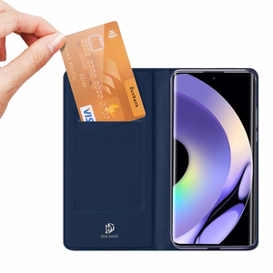 Dux Ducis Skin Pro suojakuori Realme 10 Pro+:lle läppäsuojus korttilokerolla lompakko jalusta sininen