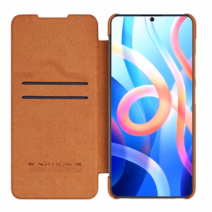 Nillkin Qin Asia Asia Xiaomi Redmi Note 11T 5G / Note 11S 5G / Note 11 5G (Kiina) / Poco M4 Pro 5G Camera Cover Holster Cover Flip Case Brown