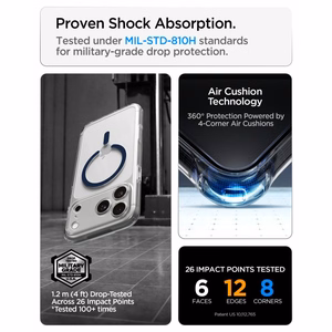 Spigen Ultra Hybrid MagSafe -suojakuori iPhone 18 Pro Max / 17 Pro Max -malleille, läpinäkyvä tummansininen