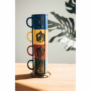 Harry Potter Hogwarts Houses -keramiikkamukisetti telineellä, 4 kpl, 300 ml