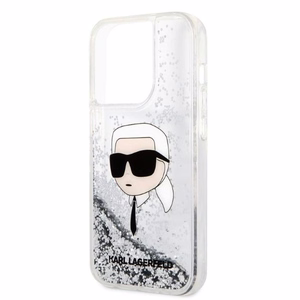 Karl Lagerfeld Glitter Karl's Head suojakuori iPhone 14 Pro Max:lle - hopeinen
