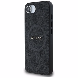 Guess PU Leather 4G Colored Ring suojakuori MagSafe-tuella iPhone 16e:lle - musta