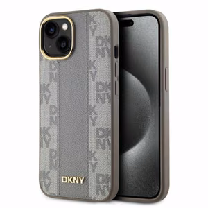 DKNY Nahkainen Checkered Mono Pattern MagSafe iPhone 14:lle Suojakuori - Beige