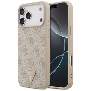 Guess Leather 4G Triangle Strass MagSafe suojakuori mallille iPhone 17 Pro Max / 18 Pro Max – vaaleanpunainen
