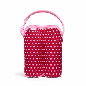 BUILT Bottle Buddy insulated neoprene tote for two bottles, Baby Pink Mini Dots