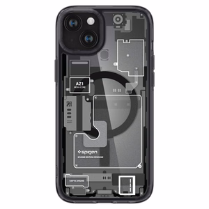 Spigen Ultra Hybrid Mag Suojakuori MagSafella iPhone 15 Plus:lle - Tummanharmaa (Zero One Pattern)
