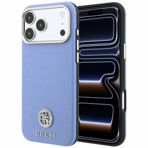 Guess Grained Round Strass Logo MagSafe -suojakuori iPhone 18 Pro Max / 17 Pro Max – sininen