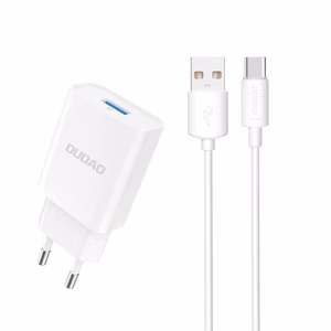 Dudao A4EU USB-A 2.1A seinälaturi - valkoinen + USB-A - USB-C kaapeli