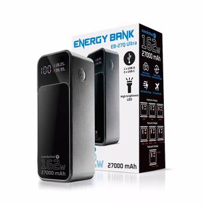 Varavirtalähde 27 000mAh, 1x USB, 2x USB-C, 162,5W, QC4+, taskulamppu, LCD-näyttö, musta