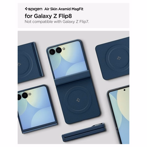 Spigen AirSkin Aramid MagFit MagSafe suojakuori mallille Samsung Galaxy Z Flip 8 – tummansininen