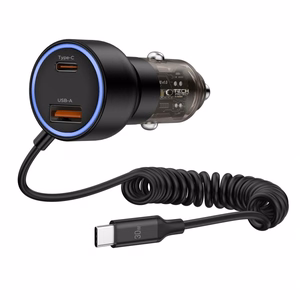 CC05 Car Charger 2-Port PD60 W + USB-C Cable - Black