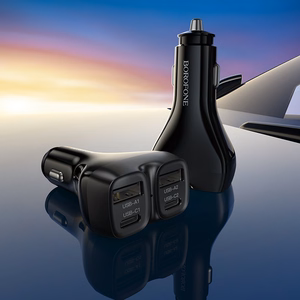 Musta autolaturi Borofone BZ35 Leader – 2 x USB-C + USB, PD 30W