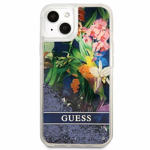 Guess GUHCP13SLFLSB iPhone 13 mini 5.4" sininen/sininen kovakotelo Kukka Nestemäinen glitteri