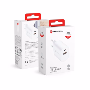 Puhelimen laturi Forcell F-Energy USB C + USB A QC4.0 PD 3A 35W TFK-TC-35WPD valkoinen