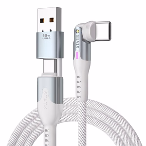 STATIK PowerPivot Pro nylon-punottu kaapeli, USB-C – USB-C, 3 m, valkoinen