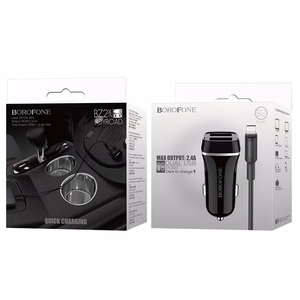 Borofone BZ2 Joyroad autolaturi 2 USB-A-liitännällä, 12 W, Lightning-kaapelilla, musta
