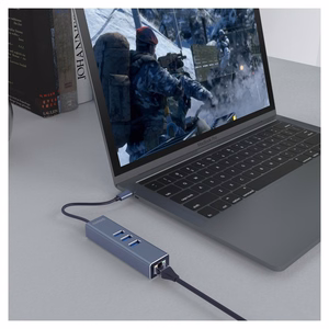 Savio AK-57 USB-C – 3x USB-A -hubi RJ-45 gigabitin Ethernet-sovittimella, 5000 Mbit/s, harmaa