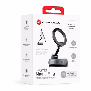 Forcell F-Grip Magic Mag magneettinen autoteline puhelimelle imukupilla, MagSafe-yhteensopiva – musta