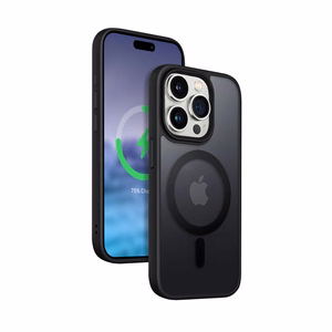 Crong Hybrid Frost MAG Cover suojakuori iPhone 15 Pro -laitteelle, MagSafe-yhteensopiva, musta