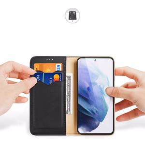 Dux Ducis Hivo Nahka Flip Cover Aitoa nahkaa Lompakko korteille ja asiakirjoille Samsung Galaxy S22 + (S22 Plus) Musta