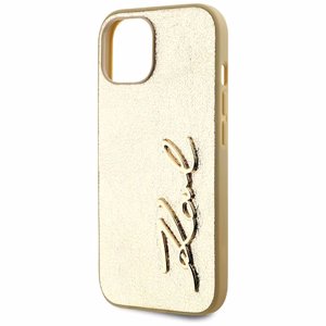 Karl Lagerfeld Wrinkled Metal Signature Suojakuori iPhone 15:lle - kultainen