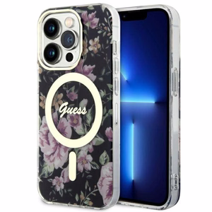 Guess GUHMP14LHCFWSK iPhone 14 Pro 6.1 musta/musta suojakuori Flower MagSafe