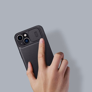 Nillkin Qin Nahka Pro Case iPhone 14 Plus kamera kansi Holster kansi Flip Case musta