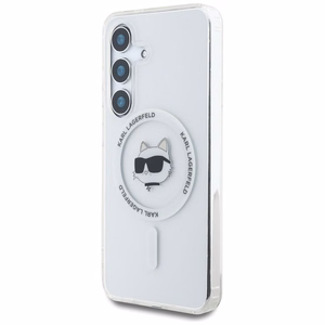 Karl Lagerfeld Suojakuori Samsung S25:lle KLHMS25SHLSCHH (Magneettinen IML Metal Choupette Head) Valkoinen