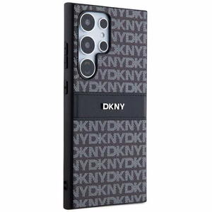DKNY Nahkainen Mono Raita ja Metallinen Logo Suojakuori Samsung Galaxy S24 Ultra:lle - musta